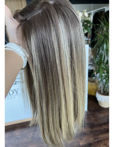 BAJA 40 CM- Peruka z włosów naturalnych  z grzywką  "S" PREMIUM -Mikroskóra