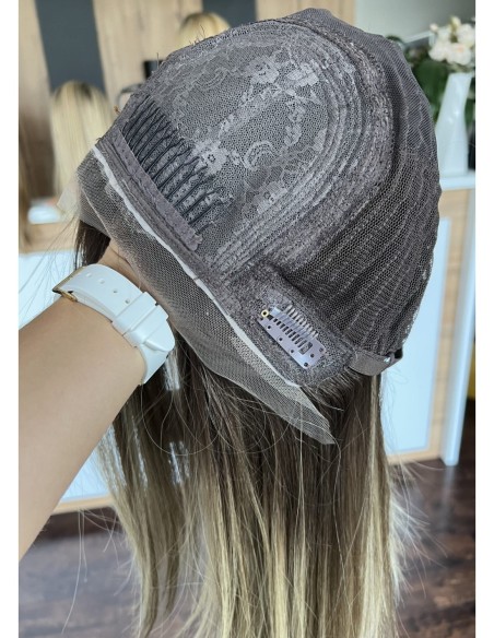 BAJA 40 CM- Peruka z włosów naturalnych  z grzywką  "S" PREMIUM -Mikroskóra