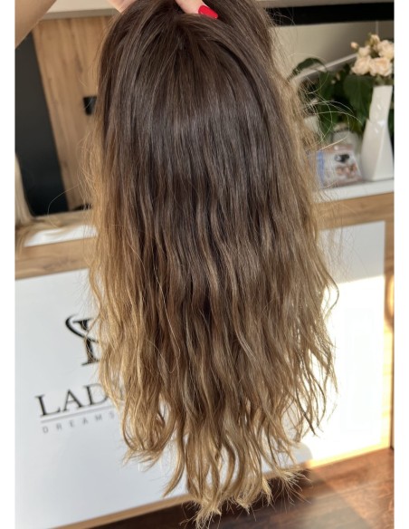 "Gabi z grzywką 40  cm Peruka z włosów naturalnych  falowanych "S/M" PREMIUM