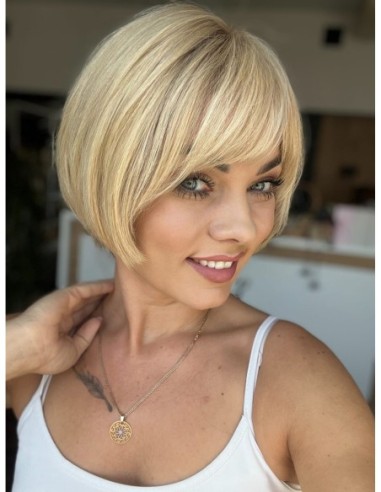 Idalia LRll-Krótka peruka z włosów naturalnych  S/M z grzywką