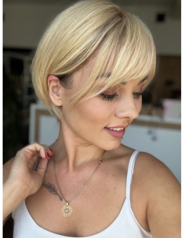 Idalia LRll-Krótka peruka z włosów naturalnych  S/M z grzywką