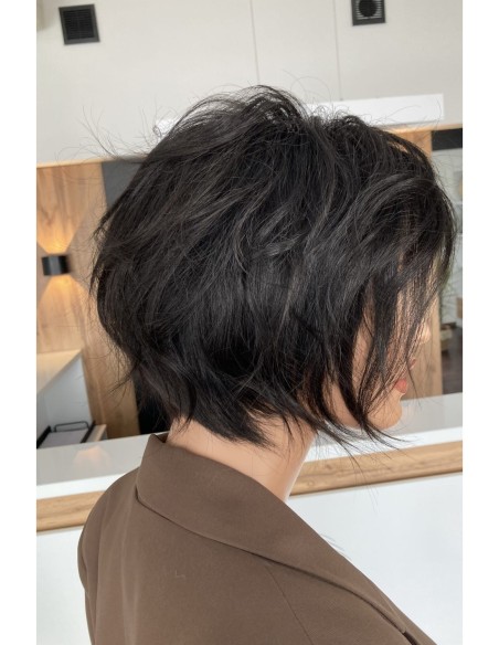 Kris brąz K1-Krótka asymetryczna  peruka z włosów naturalnych