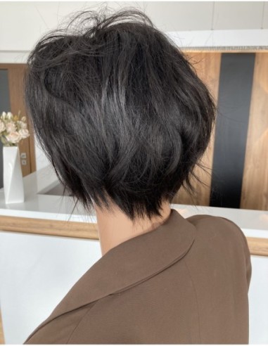 Kris brąz K1-Krótka asymetryczna  peruka z włosów naturalnych