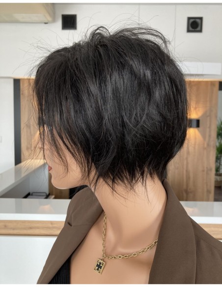 Kris brąz K1-Krótka asymetryczna  peruka z włosów naturalnych