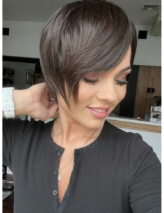 Mona-Brązowa krótka peruka z włosów naturalnych  XS 2