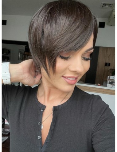 Mona-Brązowa krótka peruka z włosów naturalnych  XS