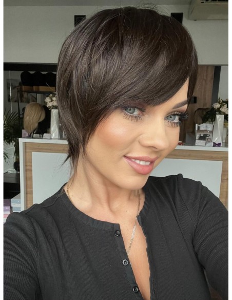 Mona-Brązowa krótka peruka z włosów naturalnych  XS