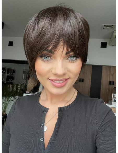 Mona-Brązowa krótka peruka z włosów naturalnych  XS