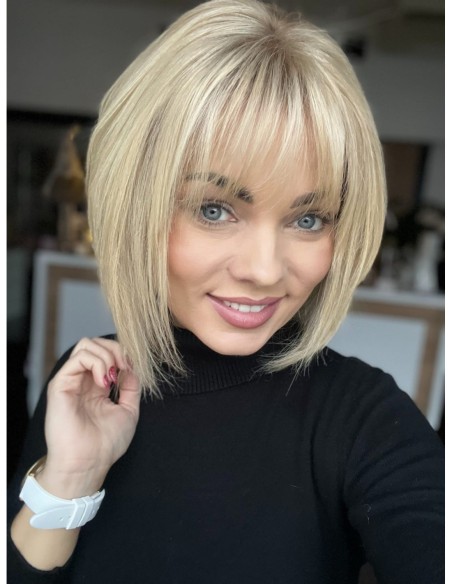 Idalia LRll-Krótka peruka z włosów naturalnych  S/M z grzywką