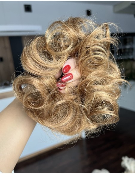 Gumka z włosów naturalnych ciepły jasny baleyage  brąz