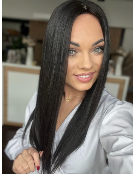 "FREYA 50-55 CM" DŁUGI CZARNY  TOPPER Z WŁOSÓW NATURALNYCH