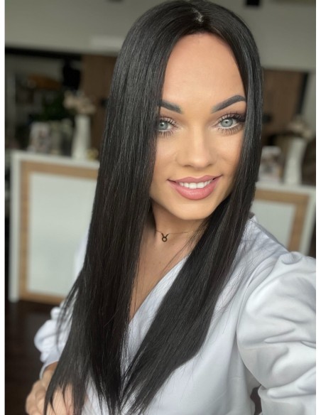 "FREYA 50-55 CM" DŁUGI CZARNY  TOPPER Z WŁOSÓW NATURALNYCH