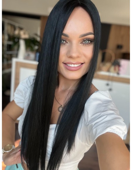 "FREYA 50-55 CM" DŁUGI CZARNY  TOPPER Z WŁOSÓW NATURALNYCH