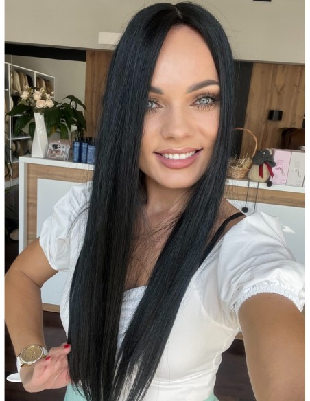"FREYA 50-55 CM" DŁUGI CZARNY  TOPPER Z WŁOSÓW NATURALNYCH