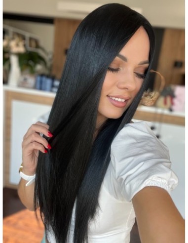 "FREYA 50-55 CM" DŁUGI CZARNY  TOPPER Z WŁOSÓW NATURALNYCH