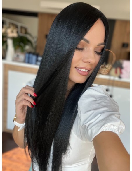 "FREYA 50-55 CM" DŁUGI CZARNY  TOPPER Z WŁOSÓW NATURALNYCH