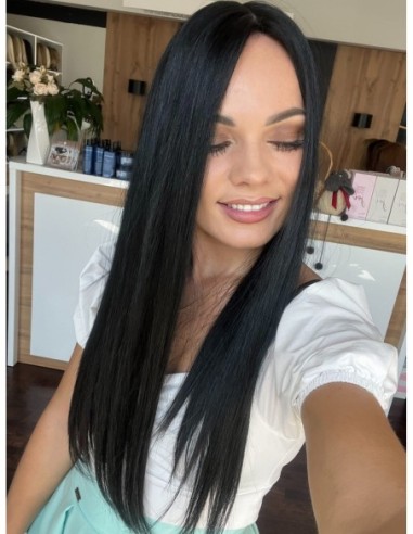 "FREYA 50-55 CM" DŁUGI CZARNY  TOPPER Z WŁOSÓW NATURALNYCH