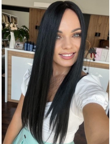 "FREYA 50-55 CM" DŁUGI CZARNY  TOPPER Z WŁOSÓW NATURALNYCH