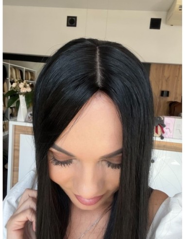 "FREYA 50-55 CM" DŁUGI CZARNY  TOPPER Z WŁOSÓW NATURALNYCH