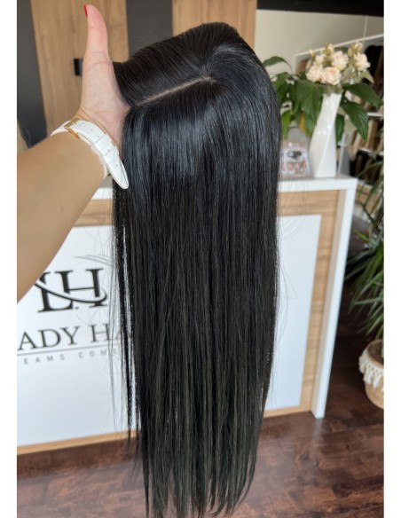 "FREYA 50-55 CM" DŁUGI CZARNY  TOPPER Z WŁOSÓW NATURALNYCH