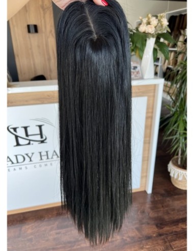 "FREYA 50-55 CM" DŁUGI CZARNY  TOPPER Z WŁOSÓW NATURALNYCH