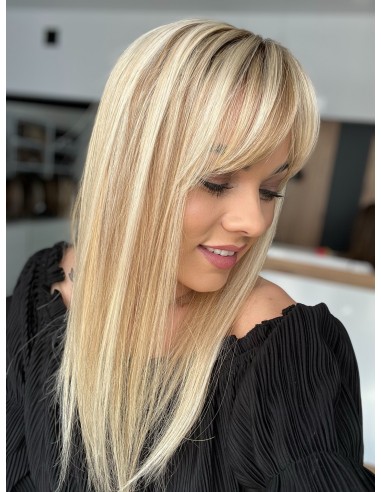 Natalia z grzywką 45 cm-Mono topper z włosów naturalnych