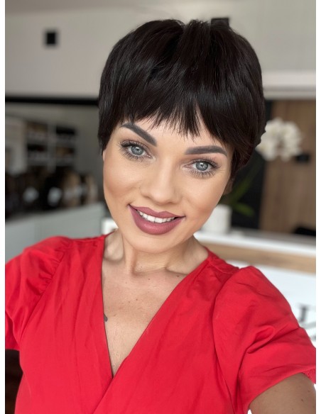 Mona-Brązowa krótka peruka z włosów naturalnych  XS