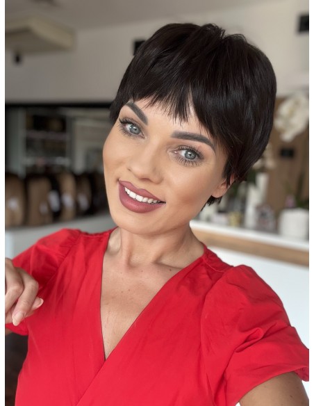 Mona-Brązowa krótka peruka z włosów naturalnych  XS