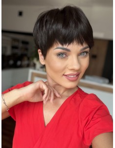 Mona-Brązowa krótka peruka z włosów naturalnych  XS