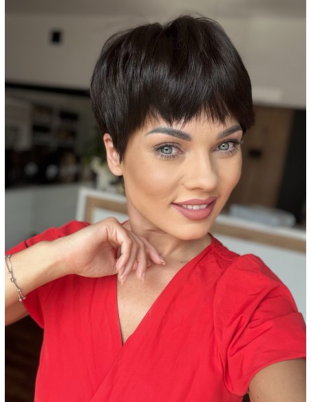 Mona-Brązowa krótka peruka z włosów naturalnych  XS