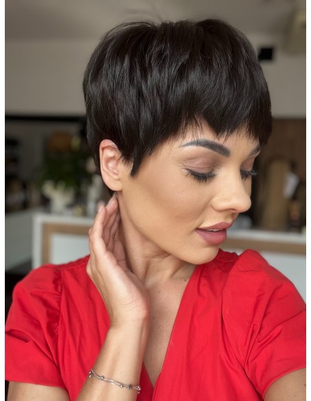 Mona-Brązowa krótka peruka z włosów naturalnych  XS