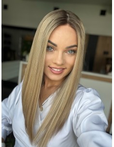 "MILENA 45 CM "M" DŁUGA PERUKA Z WŁOSÓW NATURALNYCH  PREMIUM   -MIKROSKÓRA