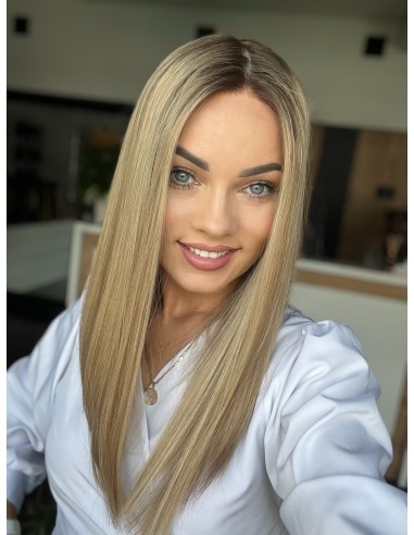 "MILENA 45 CM "M" DŁUGA PERUKA Z WŁOSÓW NATURALNYCH  PREMIUM   -MIKROSKÓRA