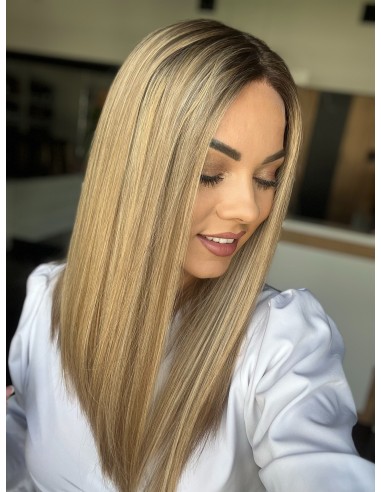 "MILENA 45 CM "M" DŁUGA PERUKA Z WŁOSÓW NATURALNYCH  PREMIUM   -MIKROSKÓRA