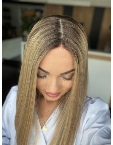 "MILENA 45 CM "M" DŁUGA PERUKA Z WŁOSÓW NATURALNYCH  PREMIUM   -MIKROSKÓRA