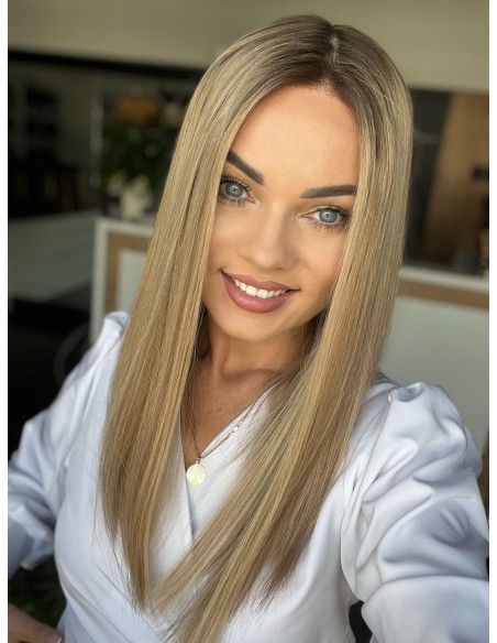 "MILENA 45CM "S"  "DŁUGA PERUKA Z WŁOSÓW NATURALNYCH  PREMIUM  -MIKROSKÓRA