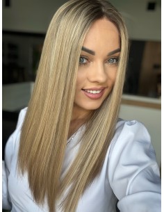 "MILENA 45CM "S"  "DŁUGA PERUKA Z WŁOSÓW NATURALNYCH  PREMIUM  -MIKROSKÓRA