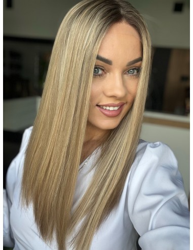 "MILENA 45CM "S"  "DŁUGA PERUKA Z WŁOSÓW NATURALNYCH  PREMIUM  -MIKROSKÓRA