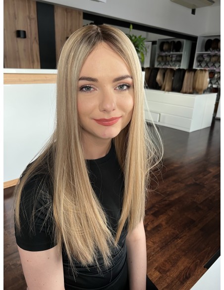 MILENA 55CM "M" DŁUGA PERUKA Z WŁOSÓW NATURALNYCH  PREMIUM  -MIKROSKÓRA