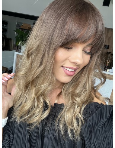 "Gabi z grzywką 40  cm Peruka z włosów naturalnych  falowanych "S/M" PREMIUM