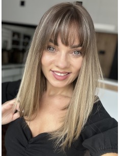 BAJA 40 CM- Peruka z włosów naturalnych  z grzywką  "S" PREMIUM -Mikroskóra