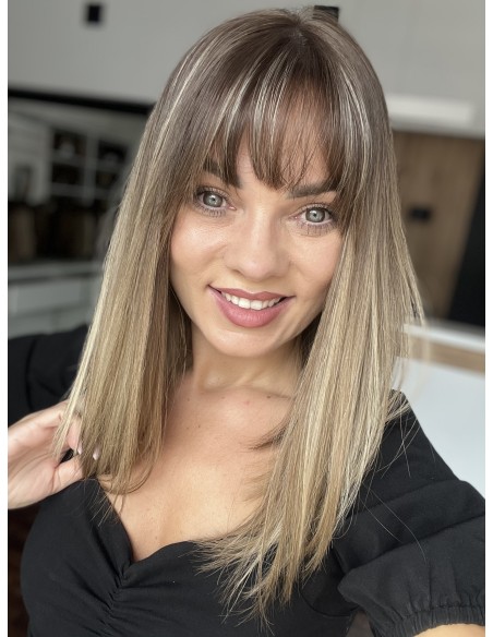 BAJA 40 CM- Peruka z włosów naturalnych  z grzywką  "S" PREMIUM -Mikroskóra