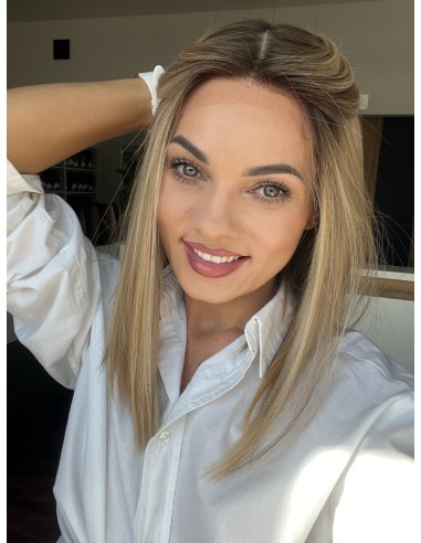 MILENA 40CM "M" DŁUGA PERUKA Z WŁOSÓW NATURALNYCH  PREMIUM  -MIKROSKÓRA