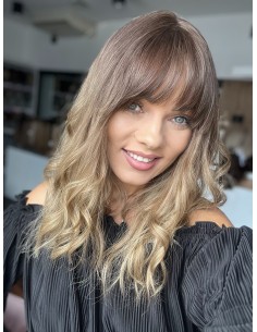 "Gabi z grzywką 40  cm Peruka z włosów naturalnych  falowanych "S/M" PREMIUM