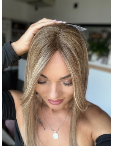Grzywka/mini topper  z włosów naturalnych D8 baleyage blond 45 cm