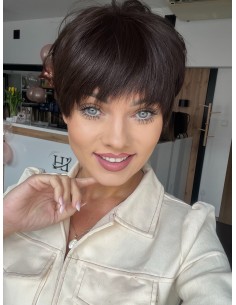 Kris brąz 1B-Krótka peruka z włosów naturalnych  z grzywką