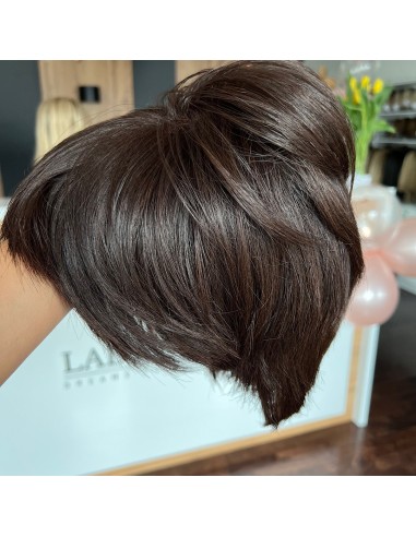 Kris brąz 1B-Krótka peruka z włosów naturalnych  z grzywką