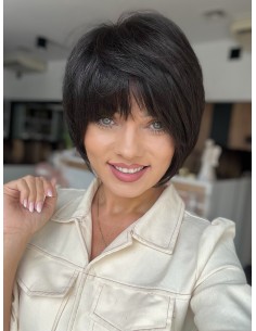 Kris brąz K1-Krótka asymetryczna  peruka z włosów naturalnych 2