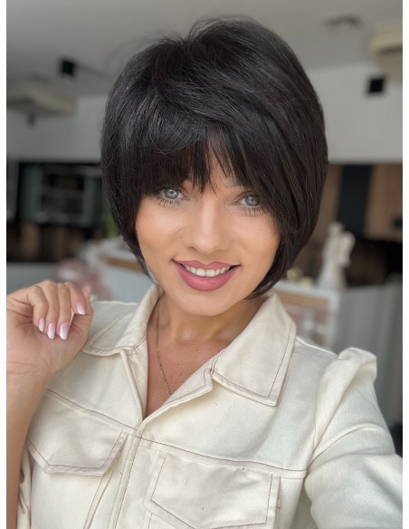 Kris brąz K1-Krótka asymetryczna  peruka z włosów naturalnych