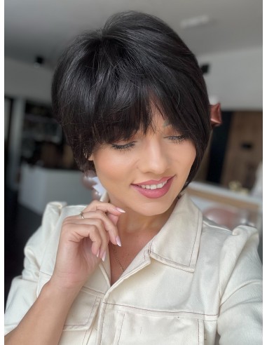 Kris brąz K1-Krótka asymetryczna  peruka z włosów naturalnych